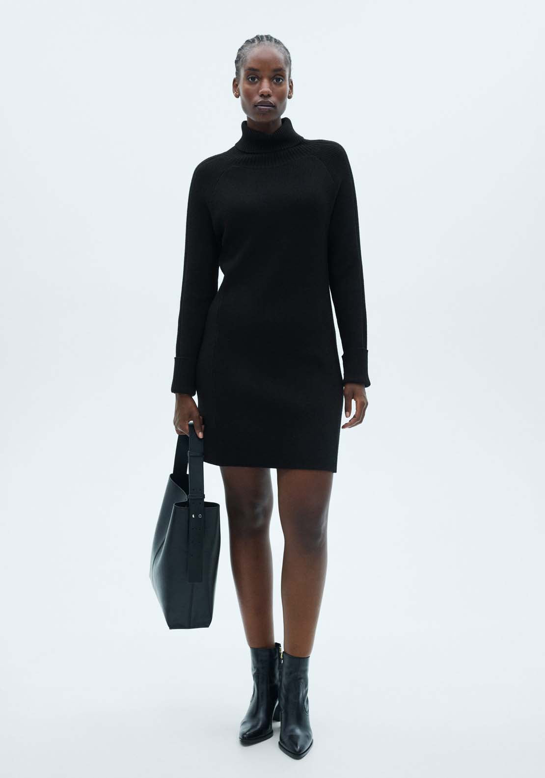 Mango Short turtleneck knitted dress - Black 2 Shaws Department Stores