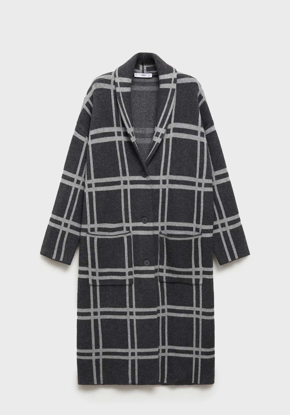 Mango Checked coat with one button - Charcoal 7 Shaws Department Stores
