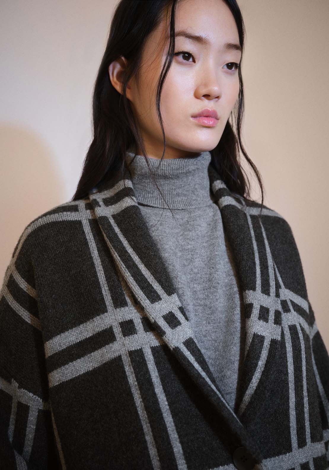 Mango Checked coat with one button - Charcoal 2 Shaws Department Stores