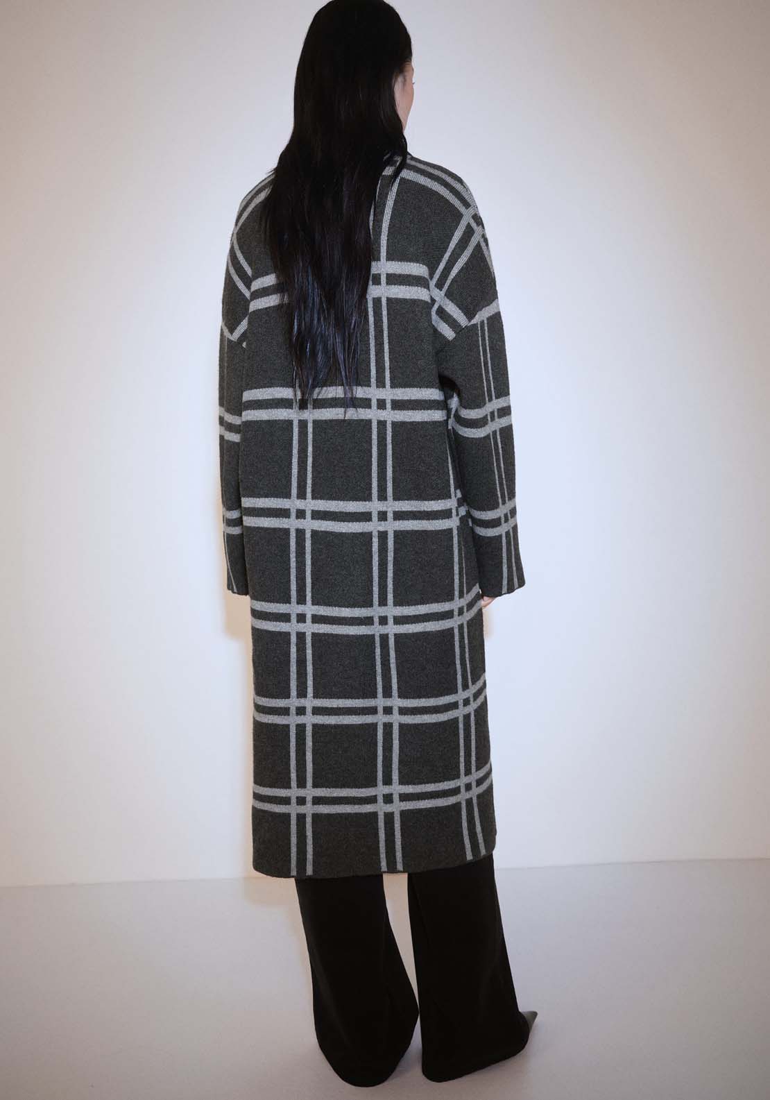 Mango Checked coat with one button - Charcoal 4 Shaws Department Stores