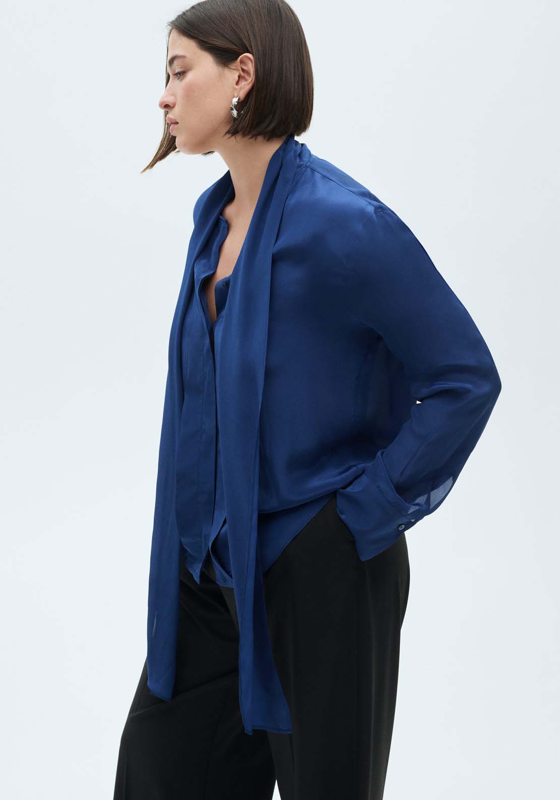 Mango Satin shirt with bow - Medium Brown 5 Shaws Department Stores