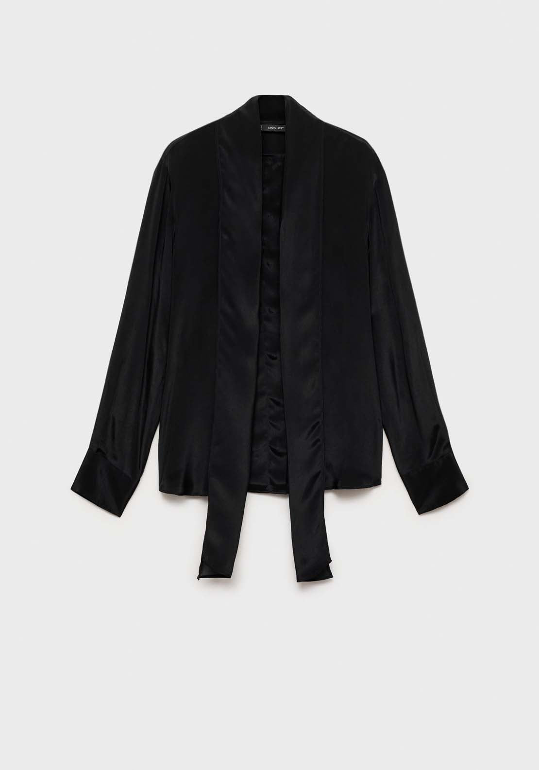 Mango Satin shirt with bow - Black 9 Shaws Department Stores