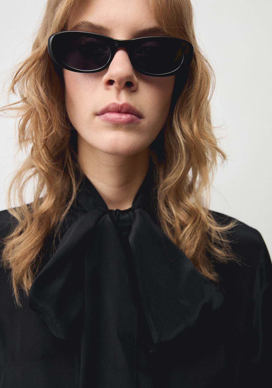 Mango Satin shirt with bow - Black 2 Shaws Department Stores