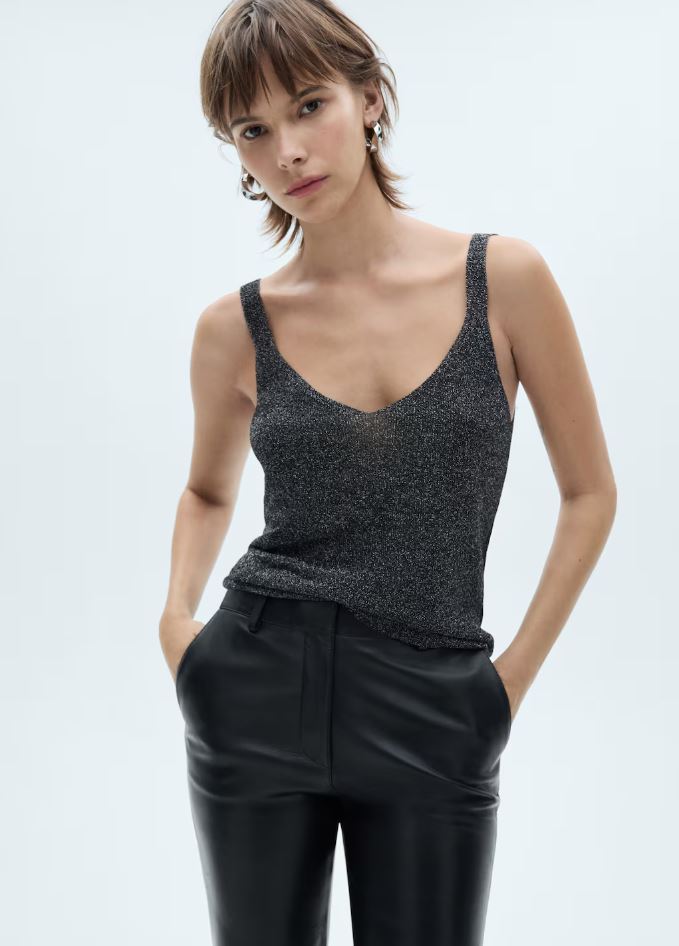 Mango Lurex knitted top - Black 1 Shaws Department Stores