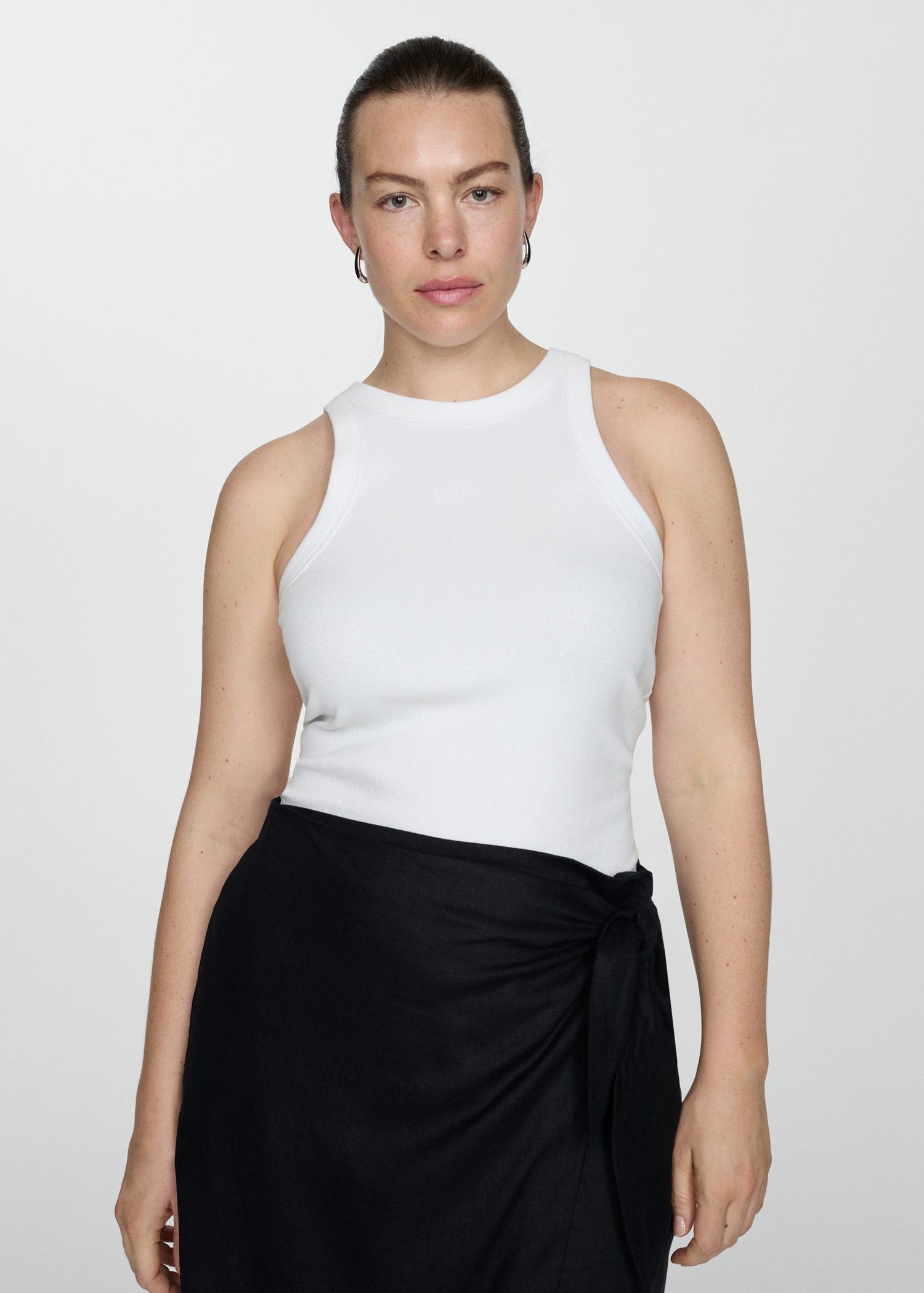 Mango Ribbed cotton-blend top - White 1 Shaws Department Stores