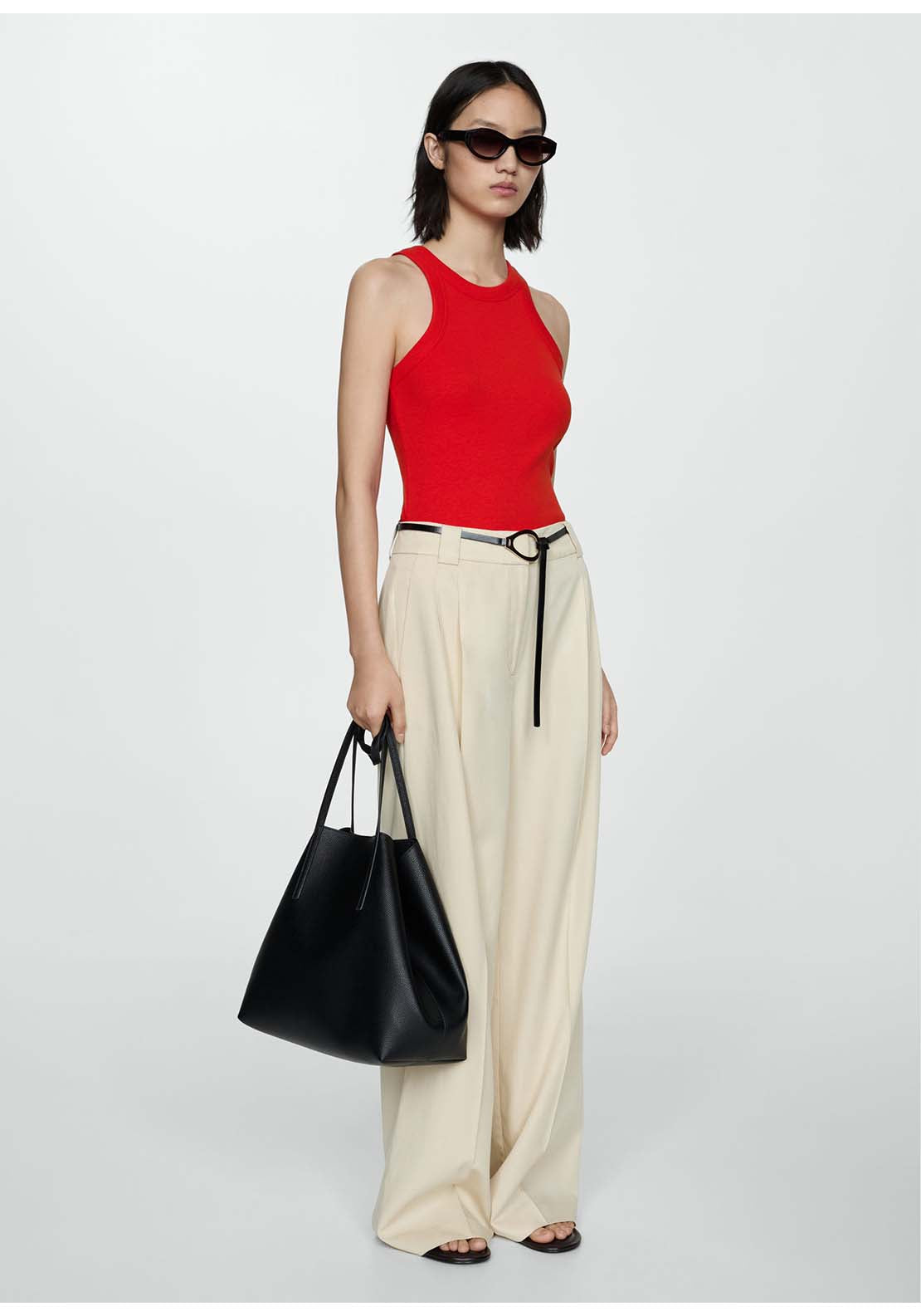 Mango Ribbed cotton-blend top - Red 1 Shaws Department Stores