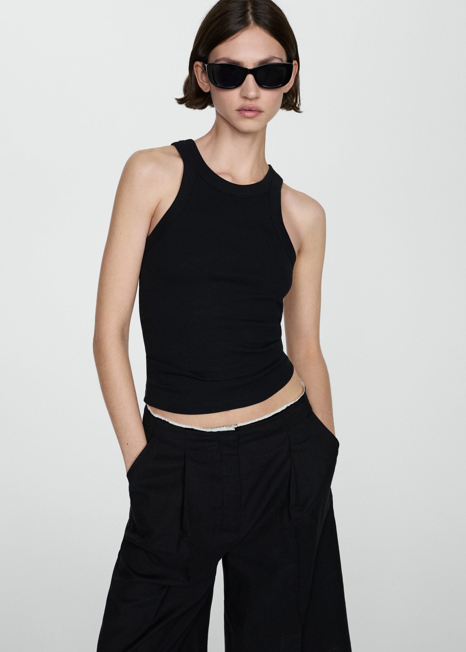 Mango Ribbed cotton-blend top - Black 1 Shaws Department Stores