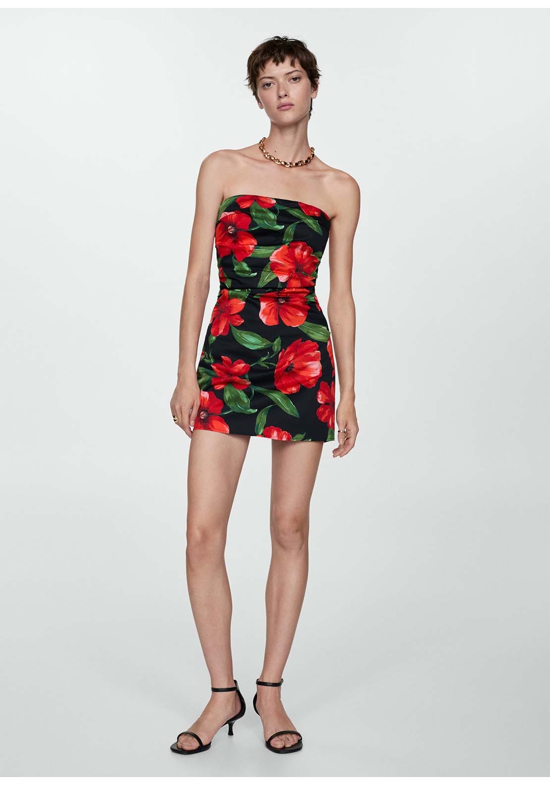 Mango Strapless floral dress - Black 3 Shaws Department Stores