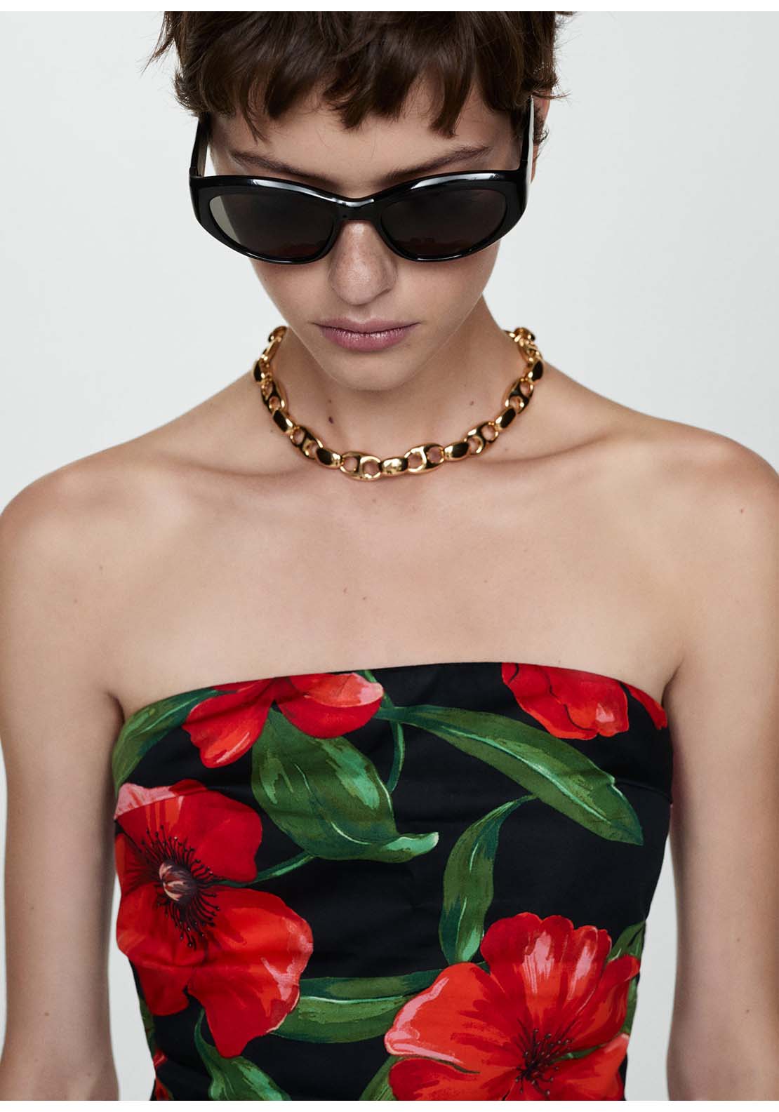 Mango Strapless floral dress - Black 6 Shaws Department Stores