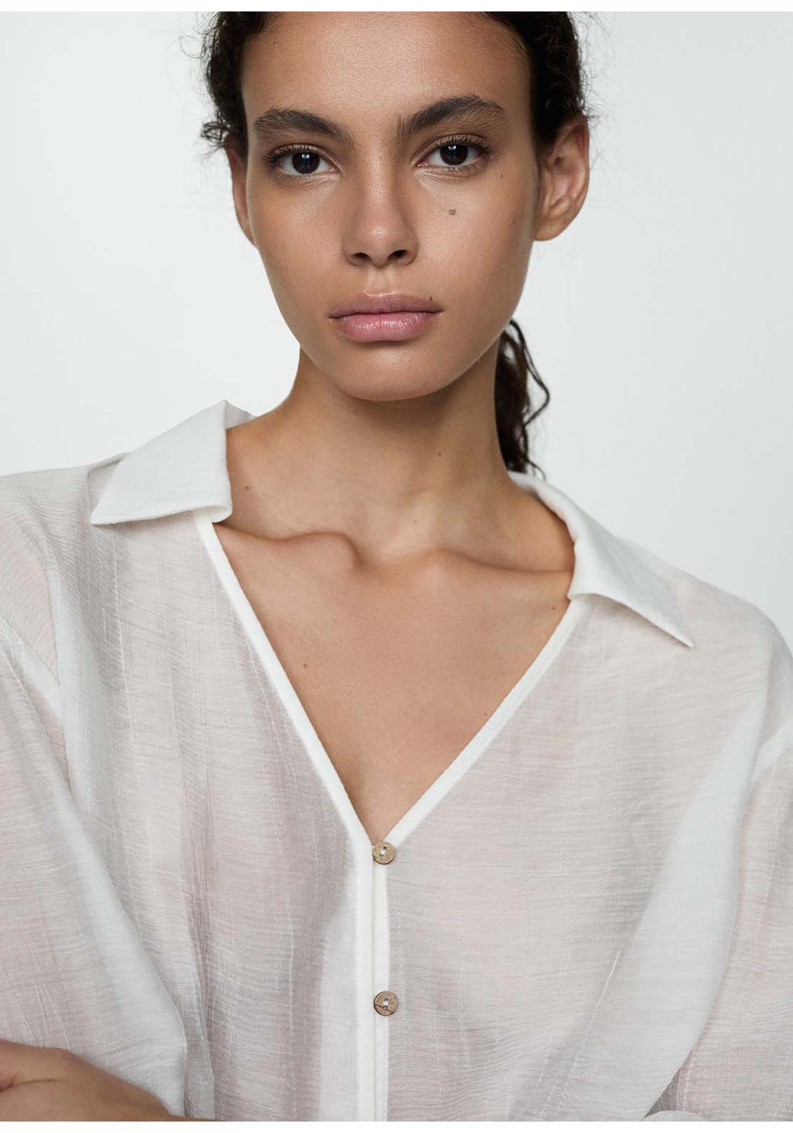 Mango Flared-sleeve blouse with bow - Natural 3 Shaws Department Stores