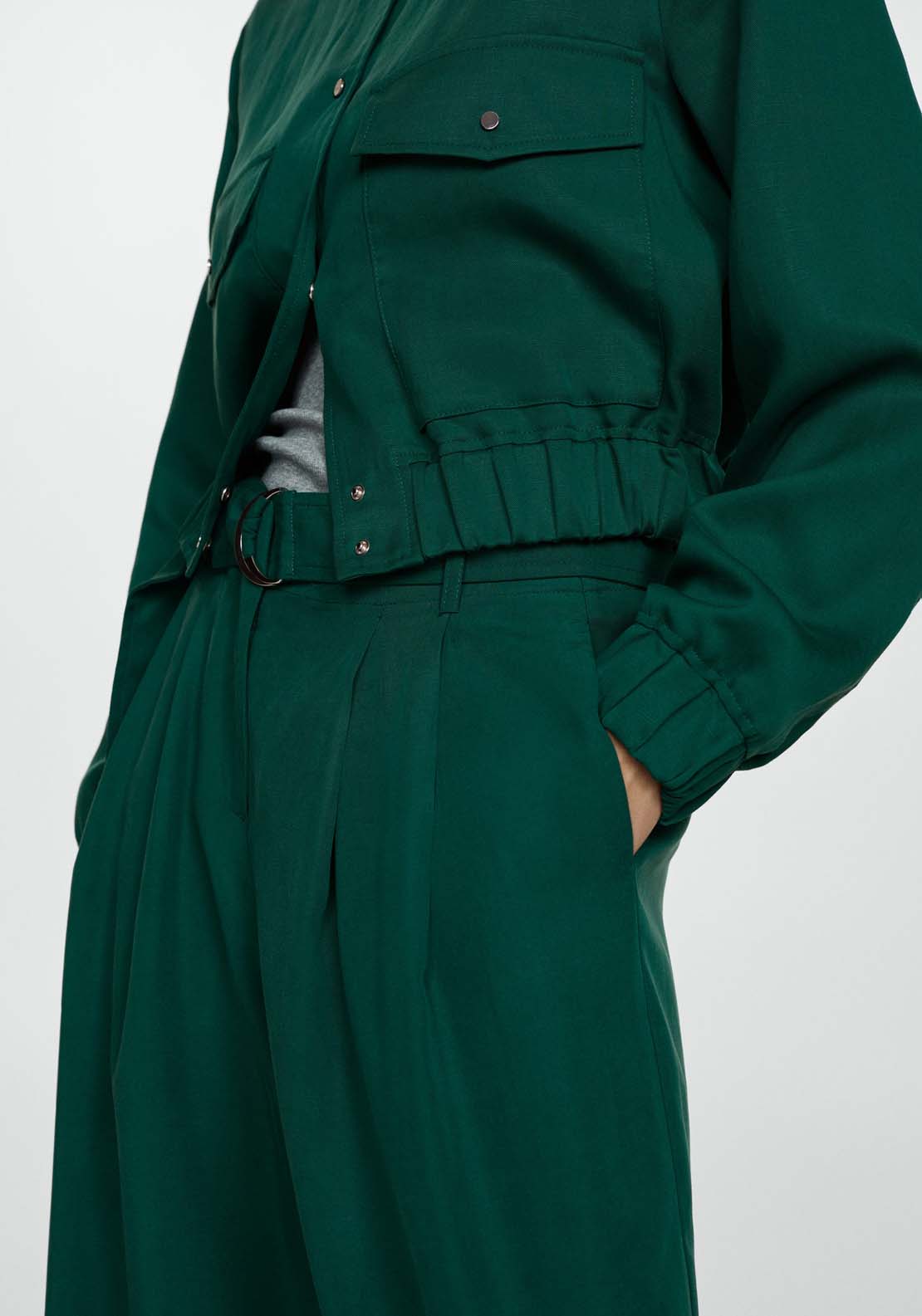 Mango Lyocell trousers with belt - Green 5 Shaws Department Stores