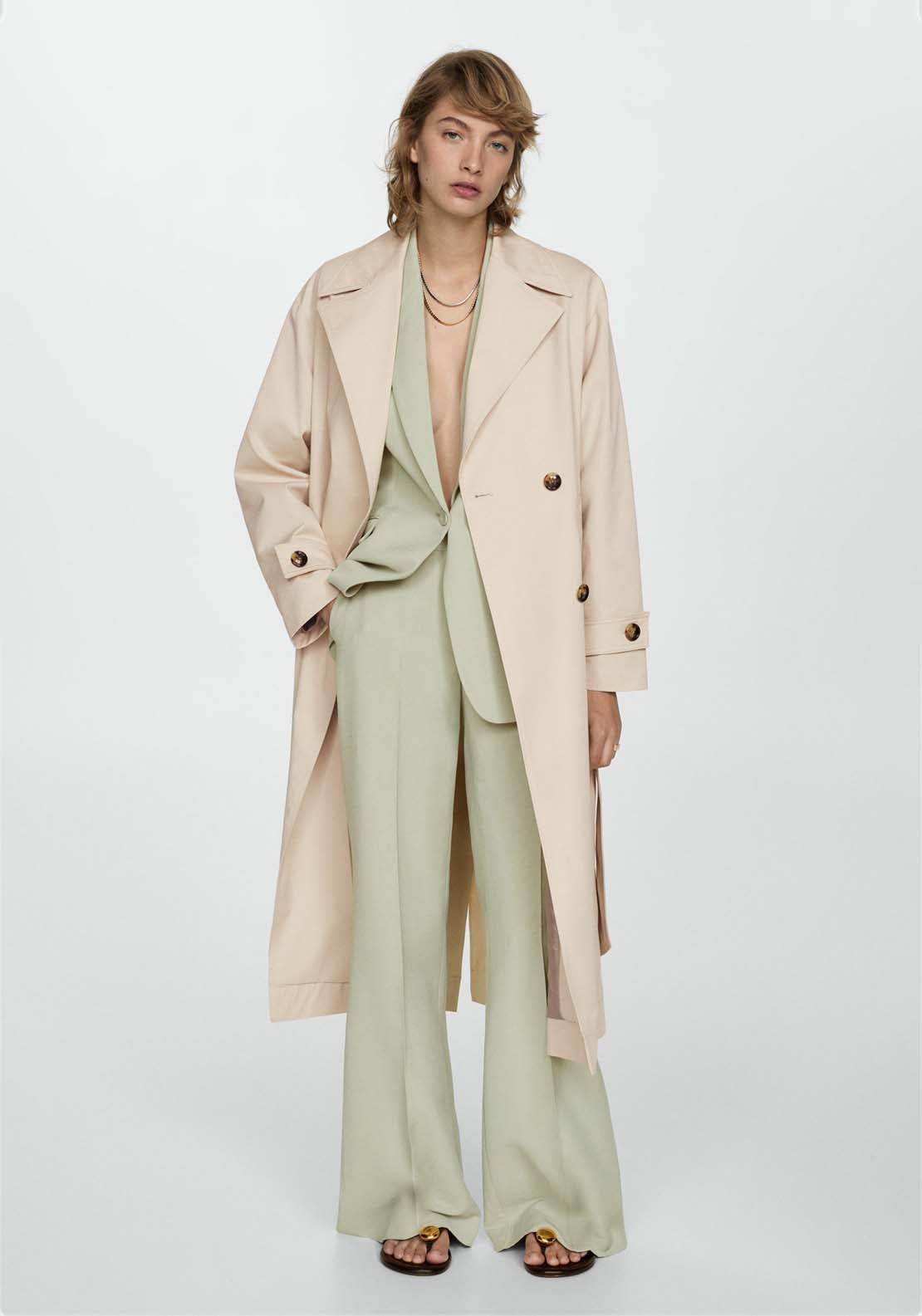 Mango Double-button trench coat - Light Beige 1 Shaws Department Stores