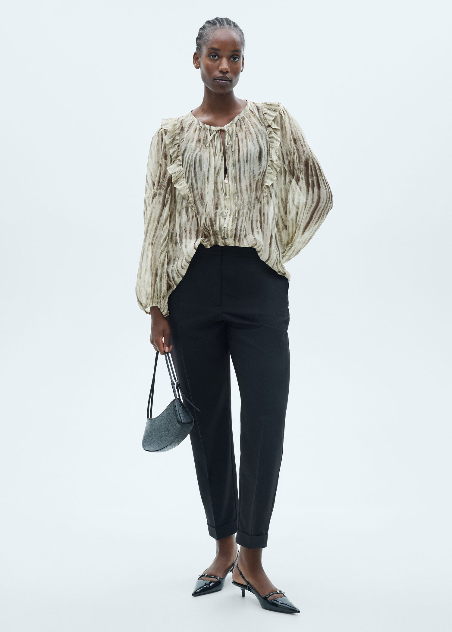 Mango Semi-transparent printed blouse - Green 2 Shaws Department Stores