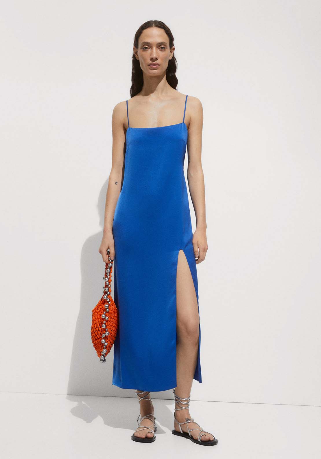 Mango Side-slit satin dress 1 Shaws Department Stores