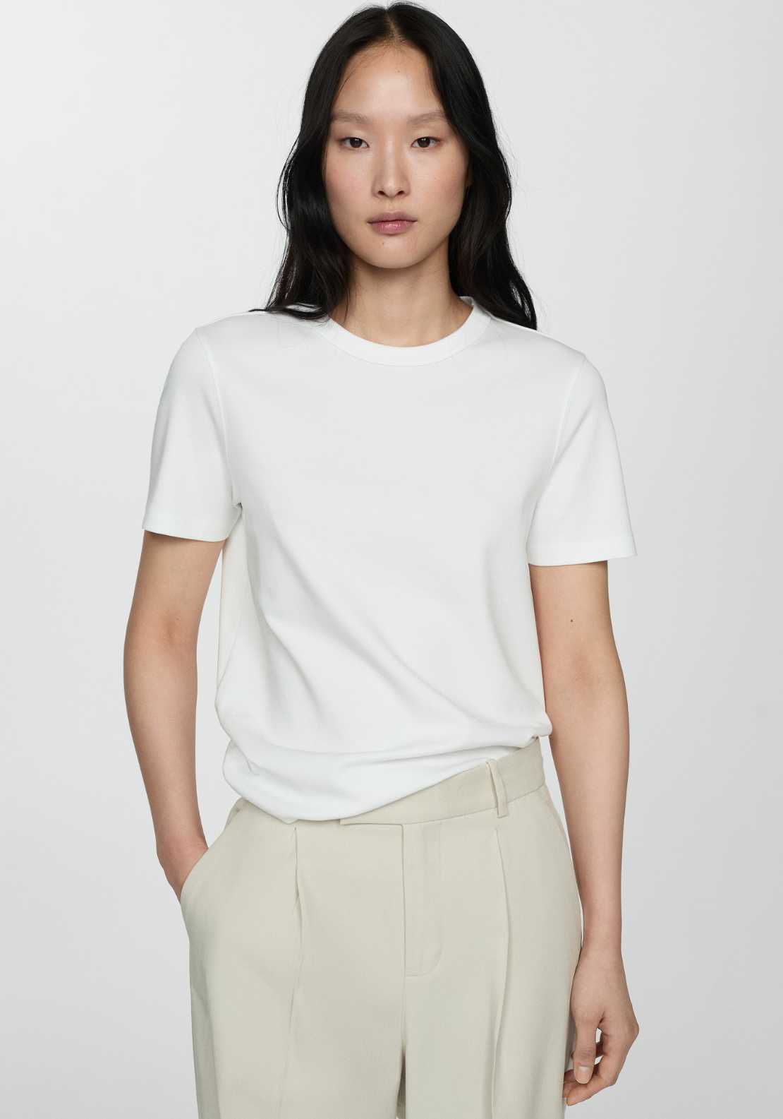 Mango Short-sleeved cotton t-shirt - White 1 Shaws Department Stores