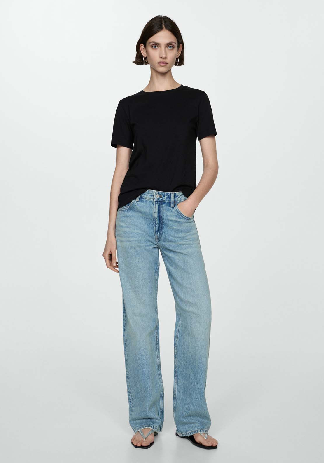 Mango Short-sleeved cotton t-shirt - Black 2 Shaws Department Stores