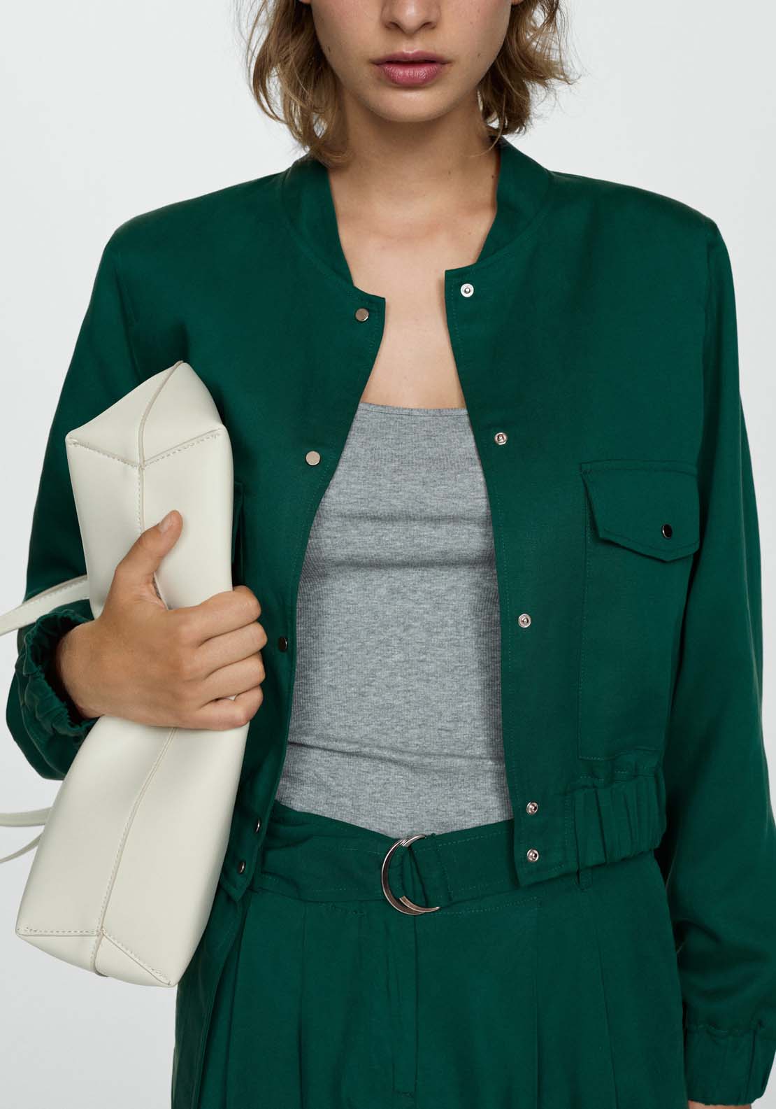 Mango Lyocell jacket with pockets - Green 2 Shaws Department Stores