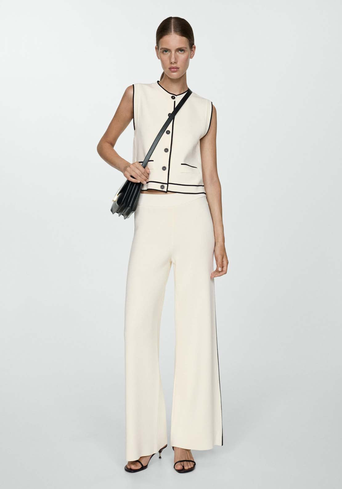 Mango Knitted waistcoat with contrast piping - Light Beige 4 Shaws Department Stores