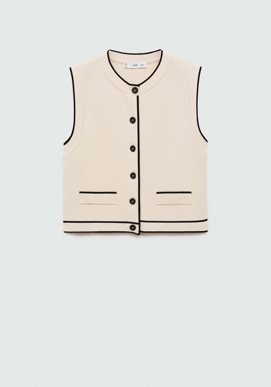Mango Knitted waistcoat with contrast piping - Light Beige 8 Shaws Department Stores