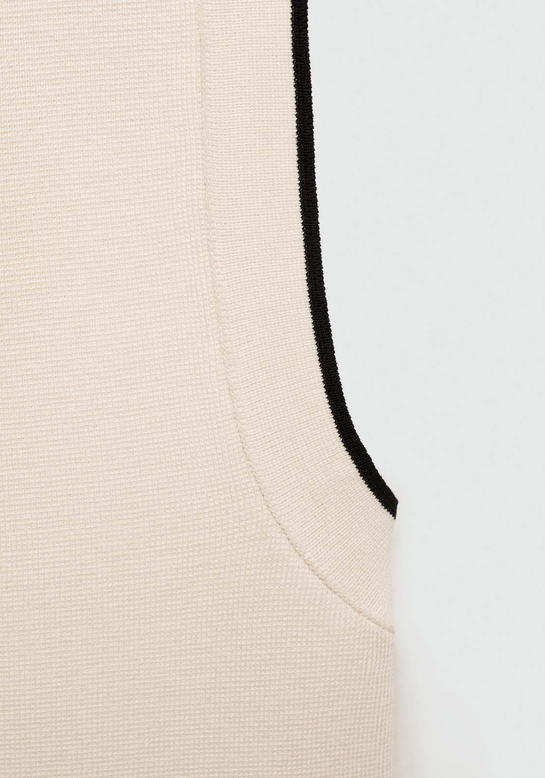 Mango Knitted waistcoat with contrast piping - Light Beige 7 Shaws Department Stores