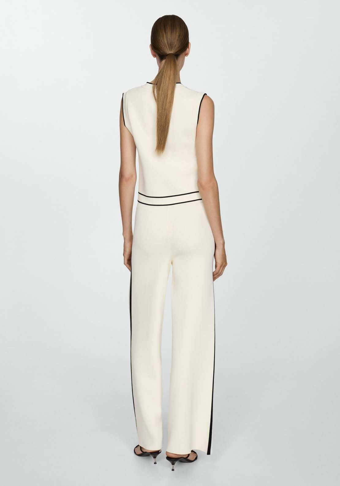 Mango Knitted waistcoat with contrast piping - Light Beige 5 Shaws Department Stores