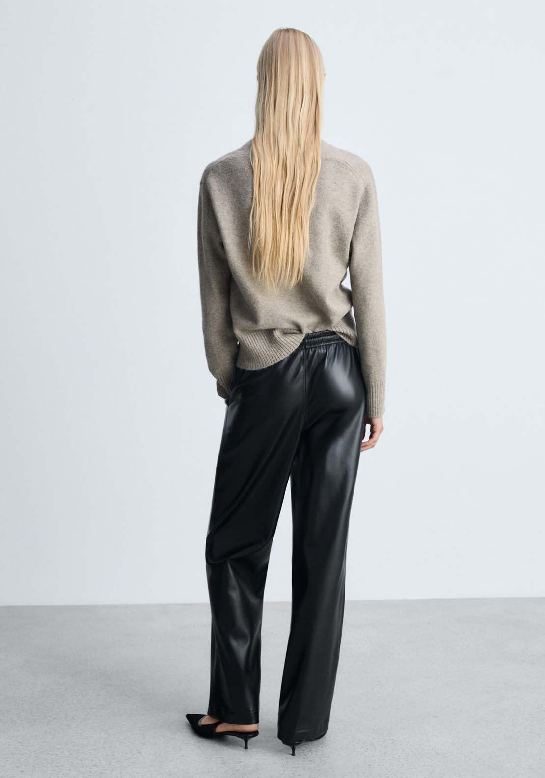 Mango Leather-effect elastic waist trousers - Black 4 Shaws Department Stores
