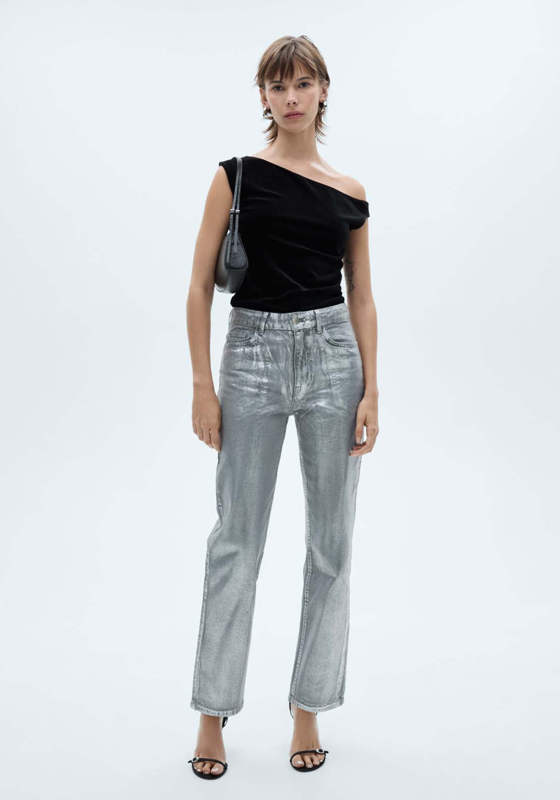Mango Asymmetric velvet top - Black 3 Shaws Department Stores
