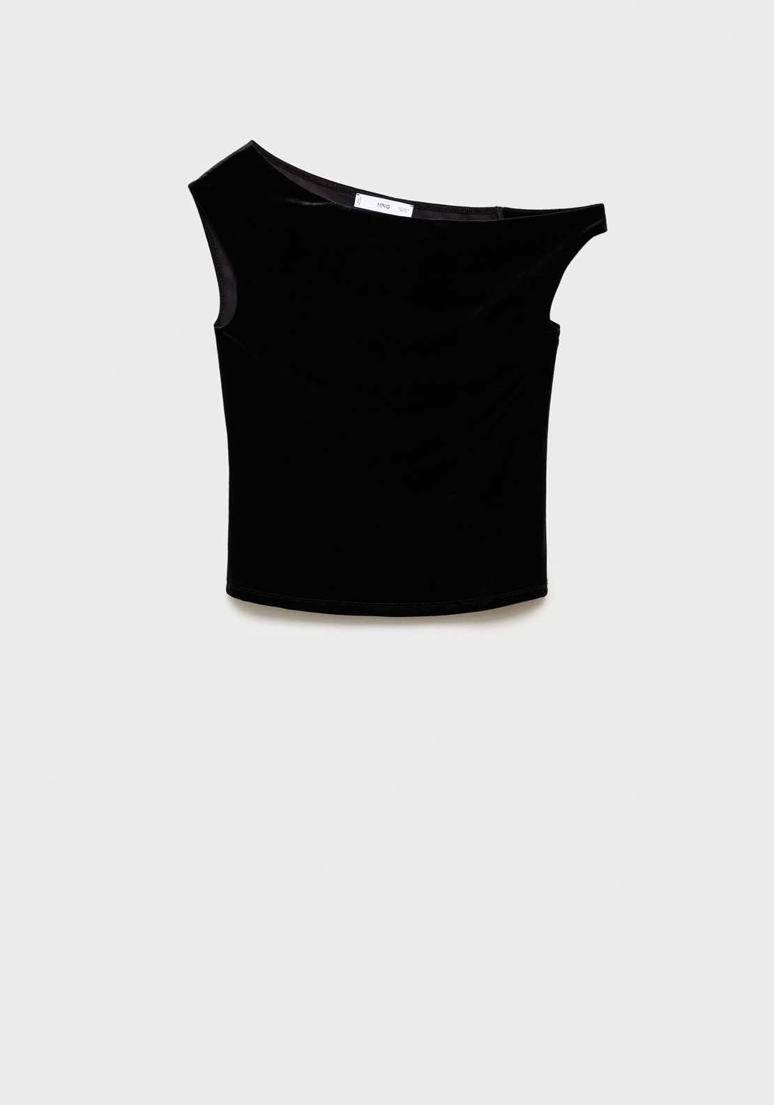 Mango Asymmetric velvet top - Black 6 Shaws Department Stores