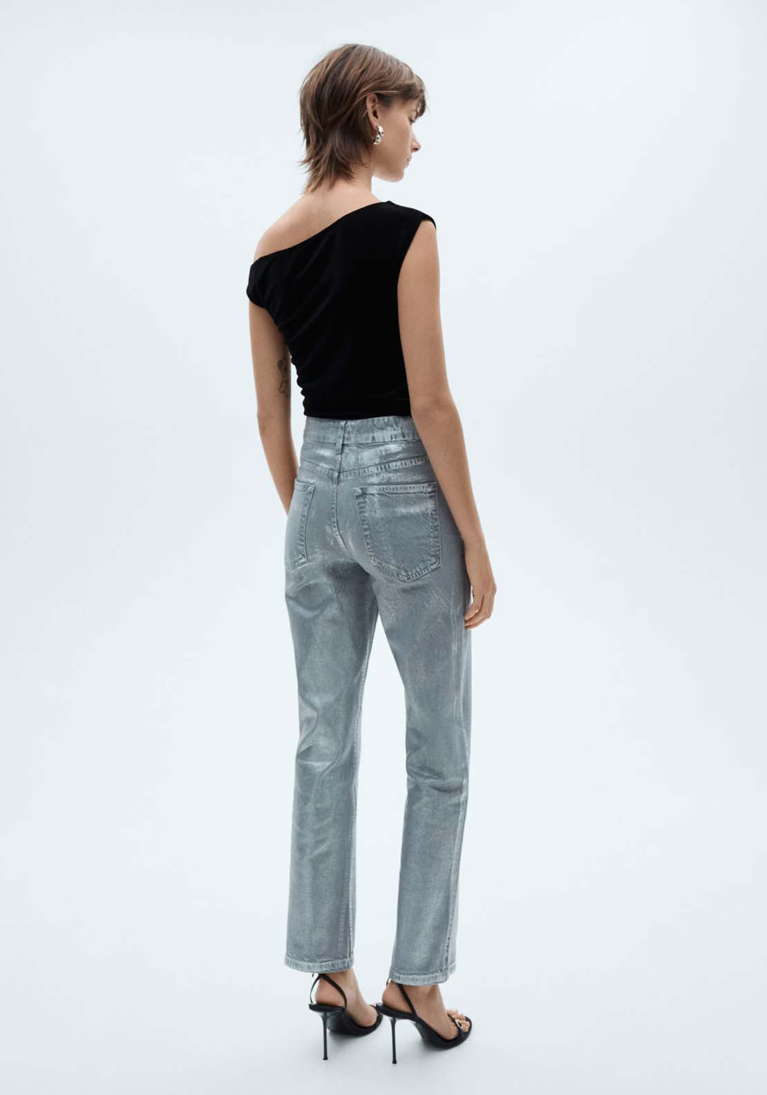 Mango Asymmetric velvet top - Black 4 Shaws Department Stores