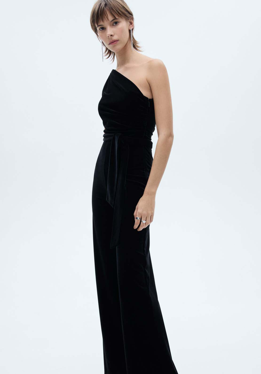 Mango Asymmetric velvet jumpsuit - Black 2 Shaws Department Stores