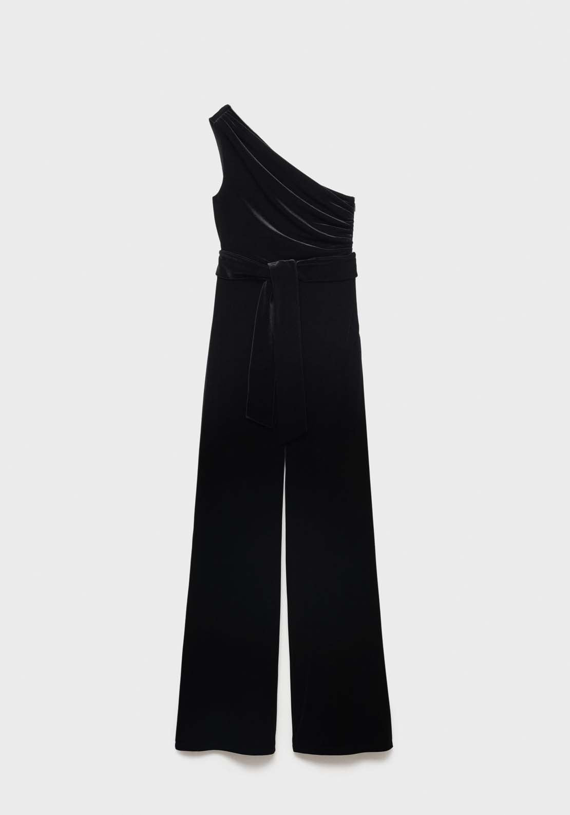 Mango Asymmetric velvet jumpsuit - Black 5 Shaws Department Stores