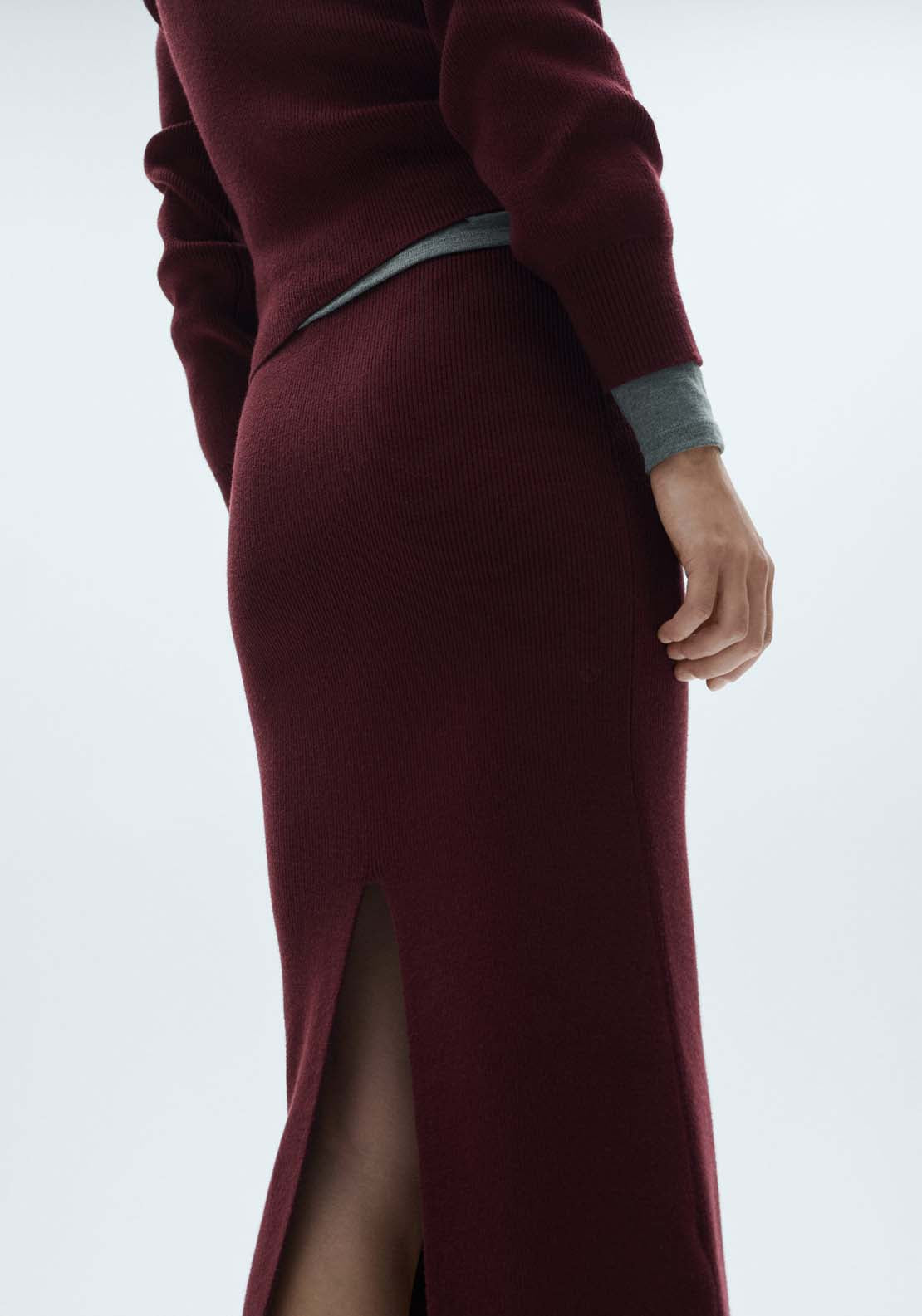 Mango Ribbed midi skirt - Dark Red 4 Shaws Department Stores