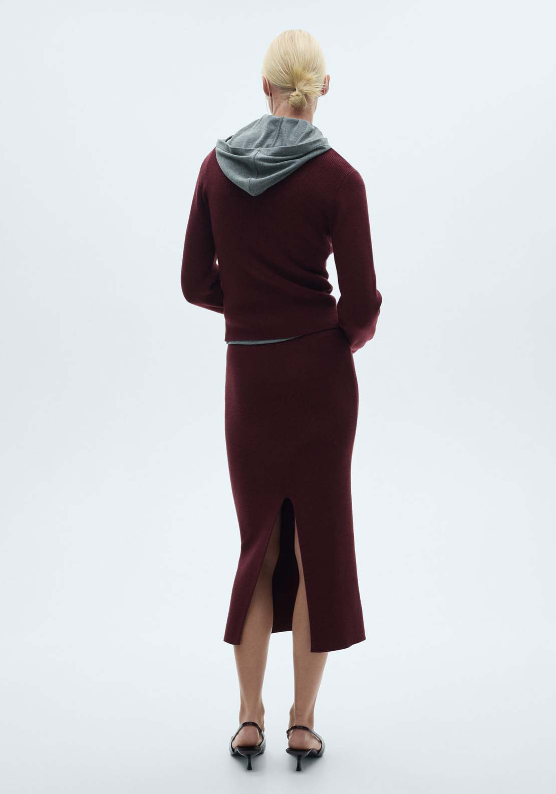 Mango Ribbed midi skirt - Dark Red 3 Shaws Department Stores
