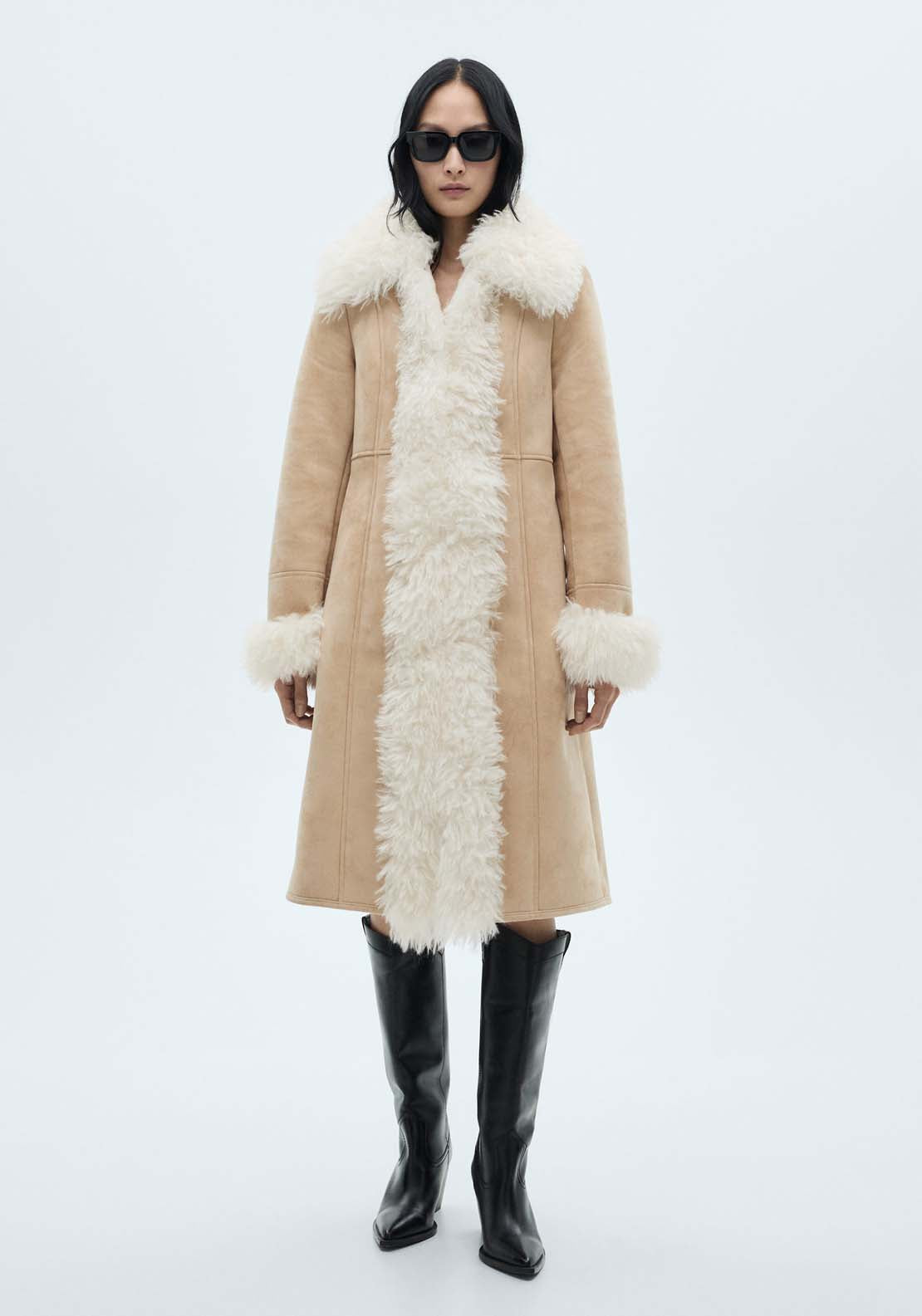 Mango Shearling-lined coat - Light Beige 1 Shaws Department Stores