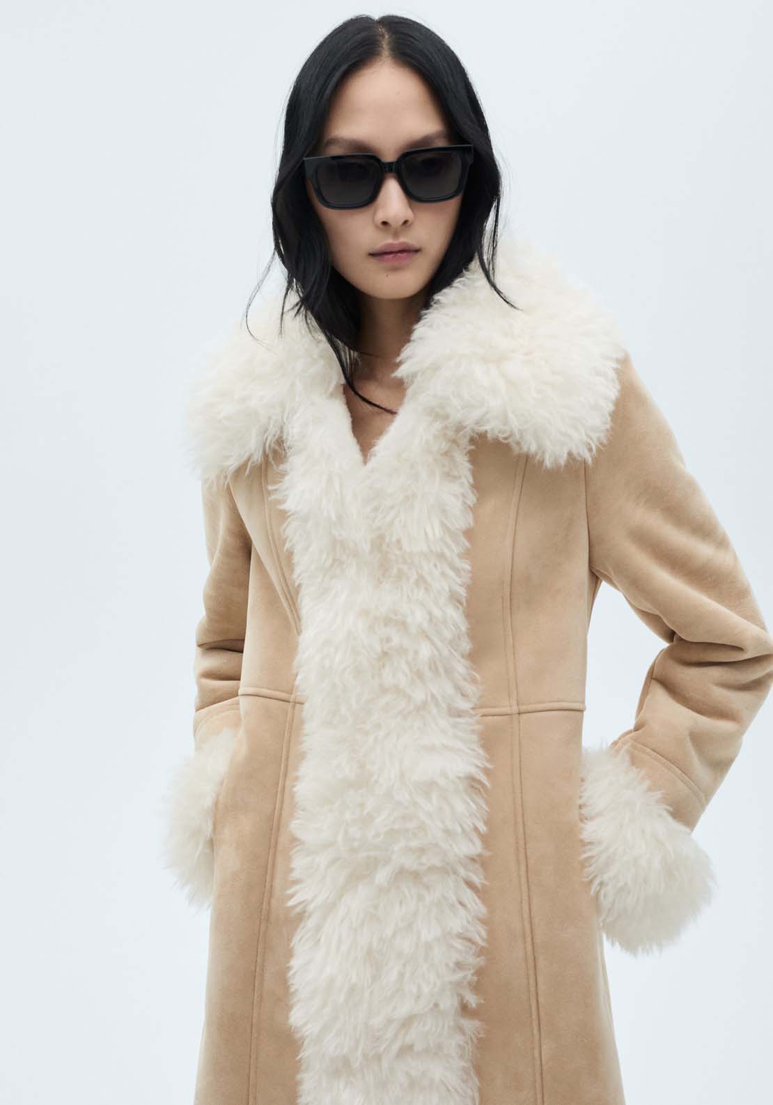 Mango Shearling-lined coat - Light Beige 2 Shaws Department Stores