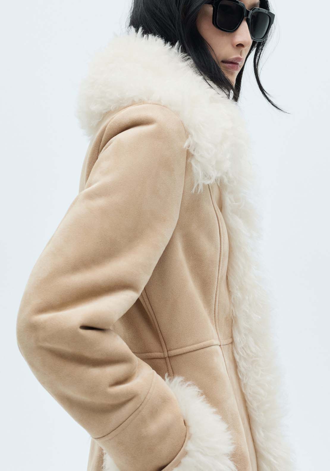 Mango Shearling-lined coat - Light Beige 3 Shaws Department Stores