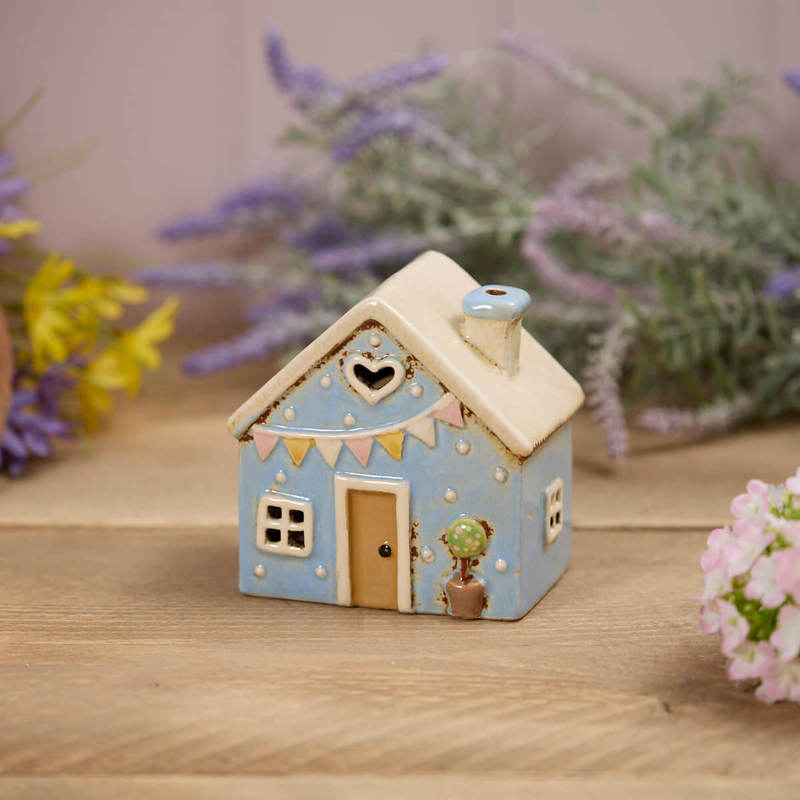 The Home Collection Blue House Tea Light Holder - Embossed Bunting Design 1 Shaws Department Stores