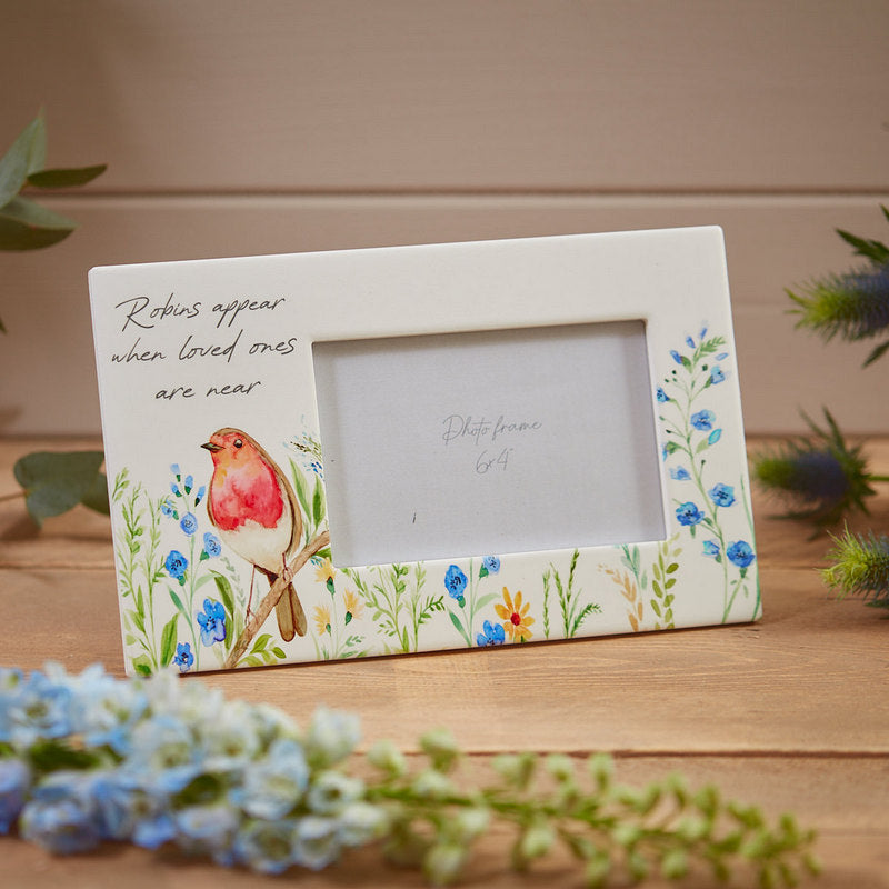 The Home Collection Robin Forget Me Not Remembrance Frame - White Ceramic 1 Shaws Department Stores