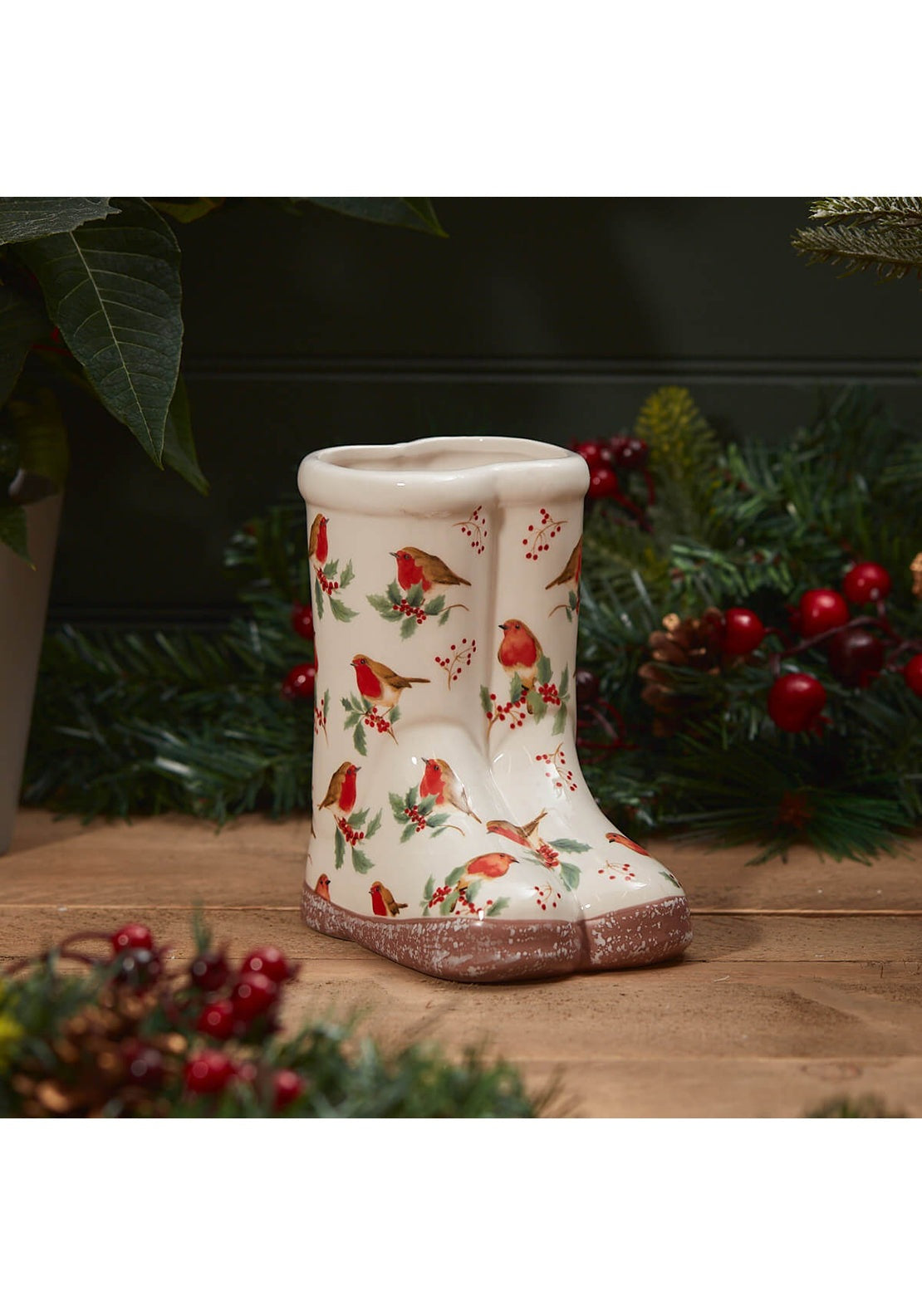The Home Christmas Festive Ceramic Robin Welly Planter 1 Shaws Department Stores