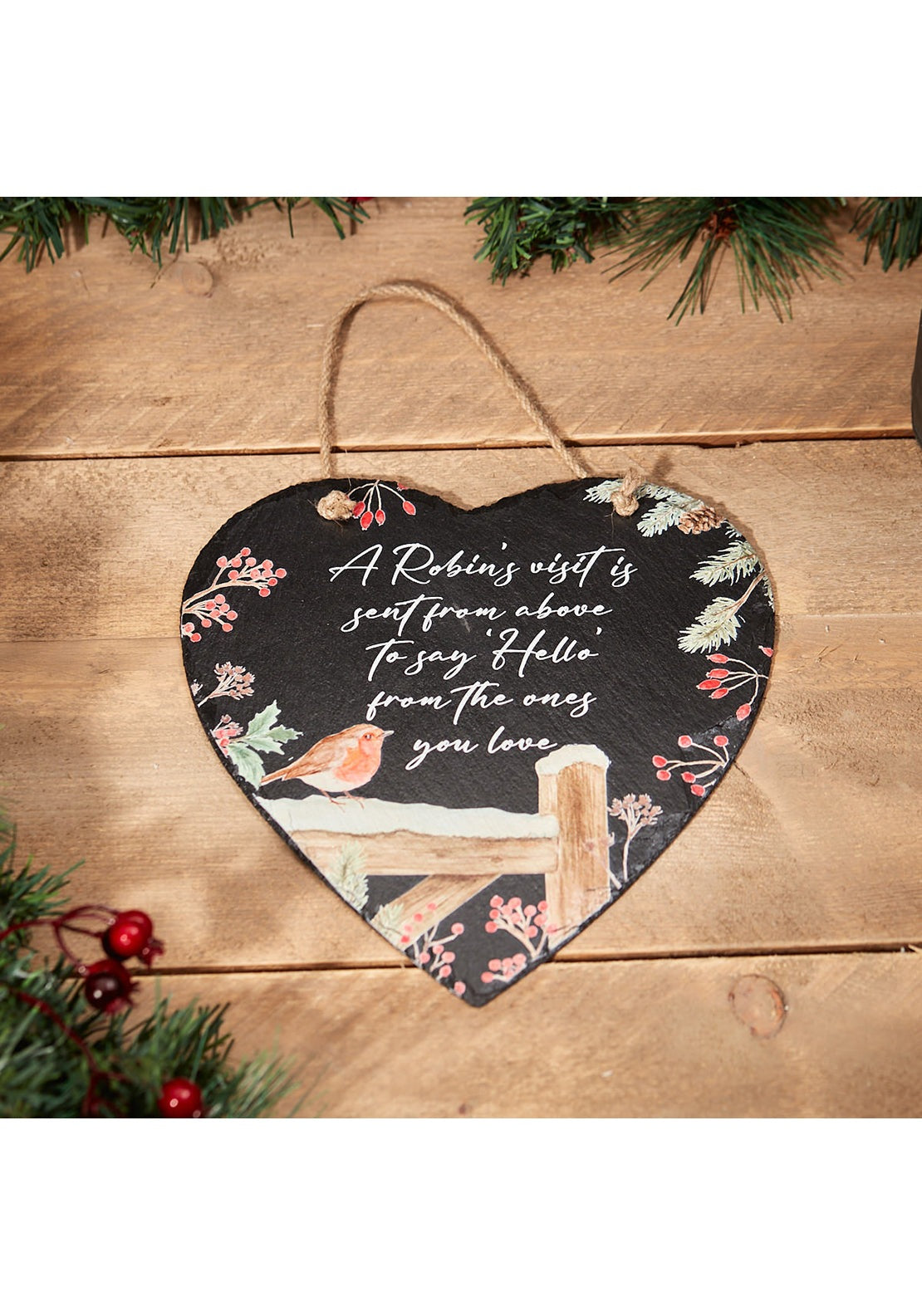 The Home Christmas Large Heart Christmas Slate Robin Scene Hanger 1 Shaws Department Stores