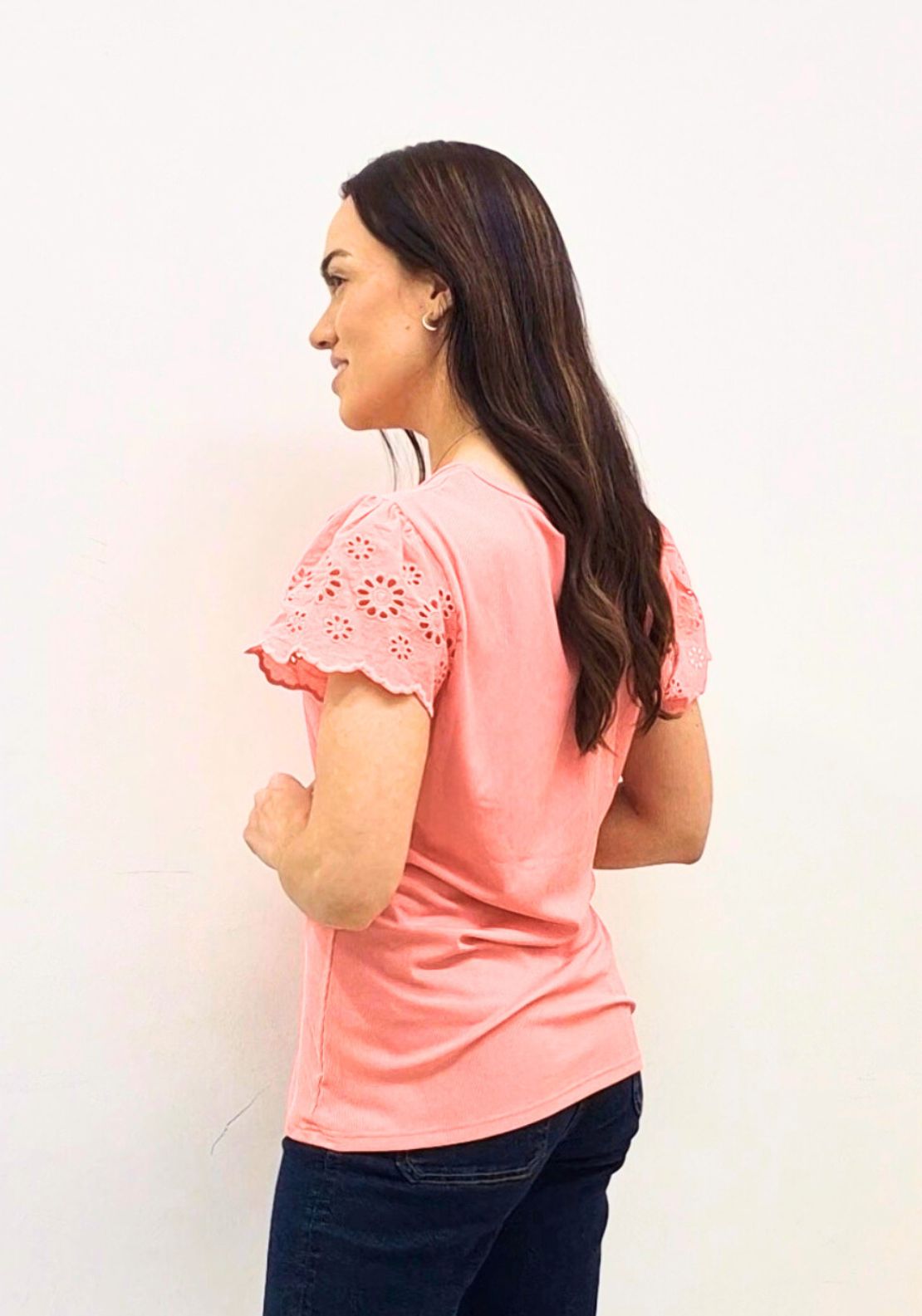 Naoise Short Sleeve Broderie Anglaise Top - Pink 2 Shaws Department Stores