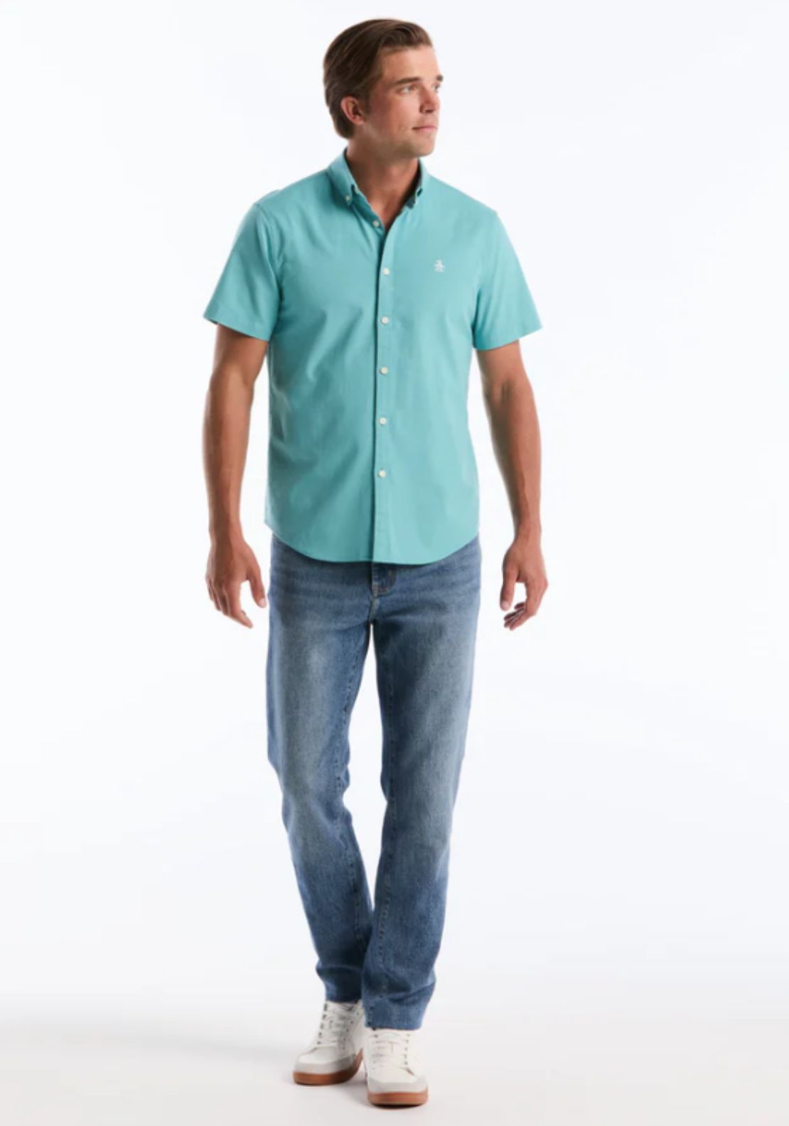 Penguin Short Sleeve Oxford Shirt - 428 Aquarelle 4 Shaws Department Stores