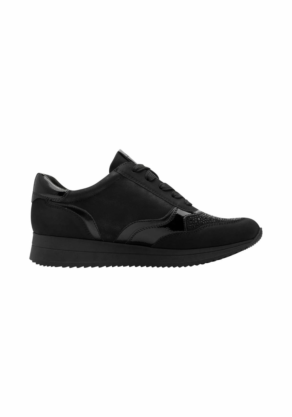 Ladies Lace Up Shoe - Black Glitter
