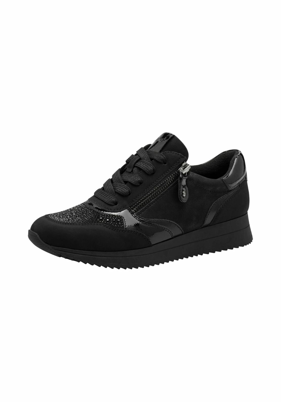 Ladies Lace Up Shoe - Black Glitter
