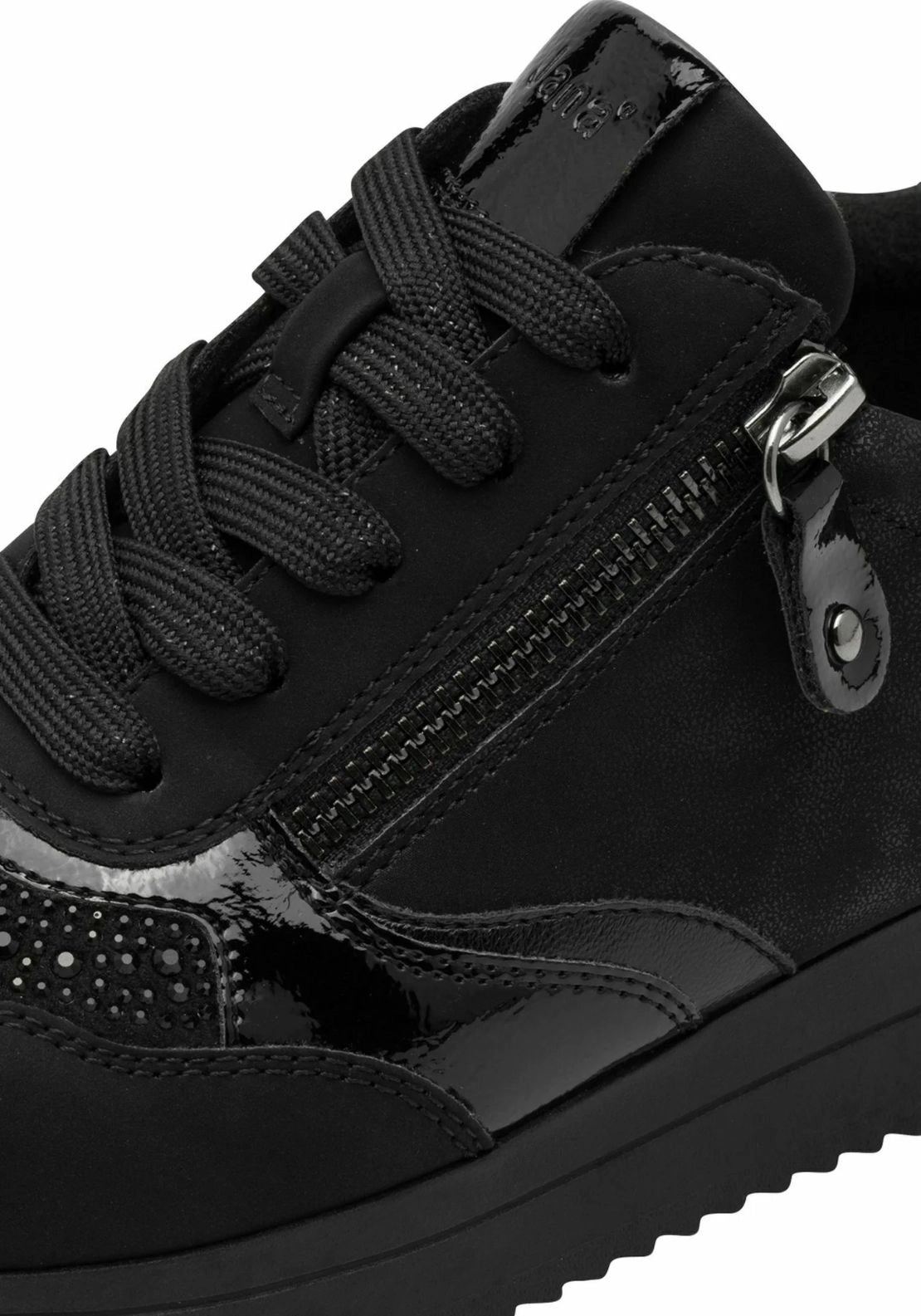 Ladies Lace Up Shoe - Black Glitter