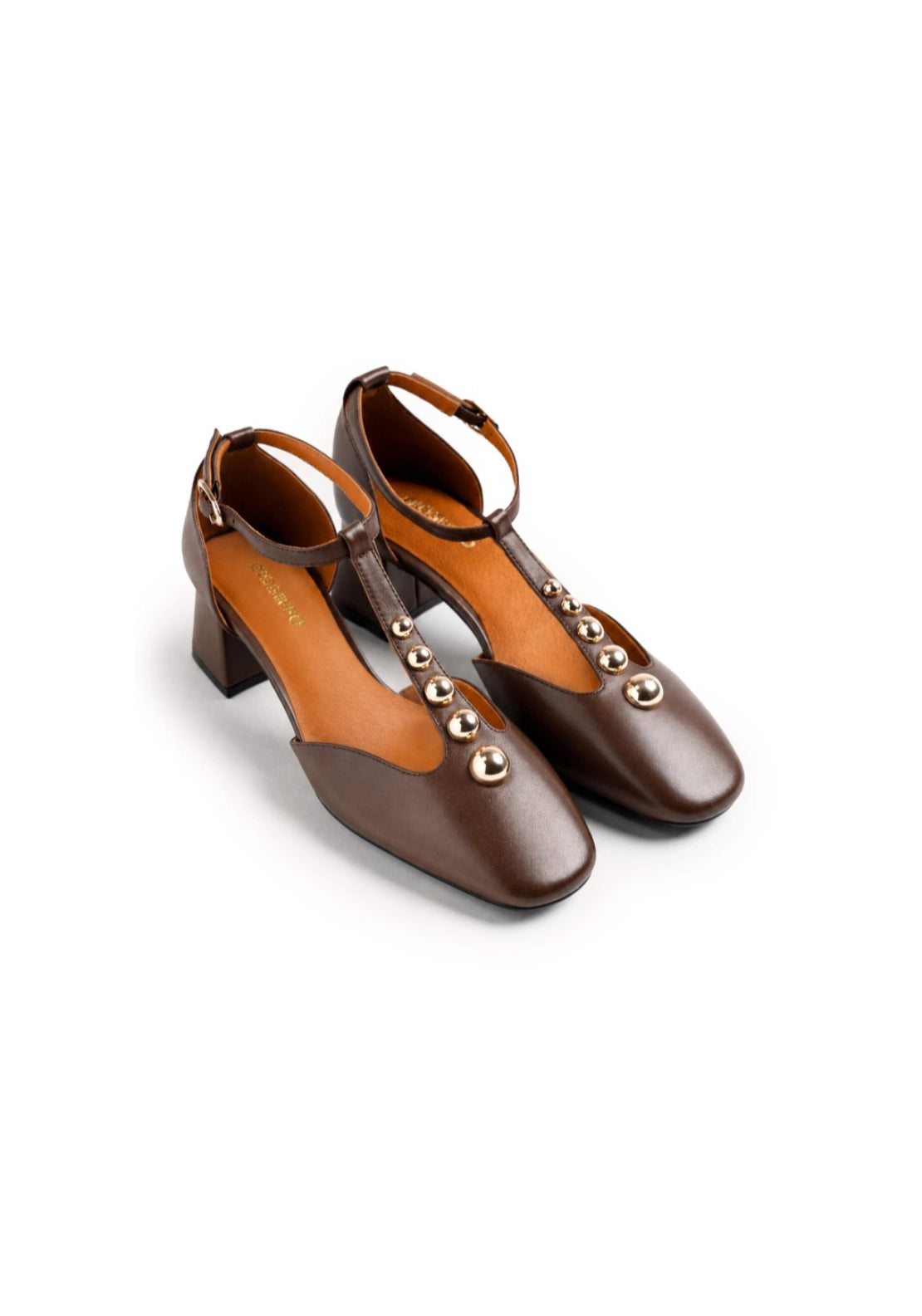Studded T Bar Pump - Brown