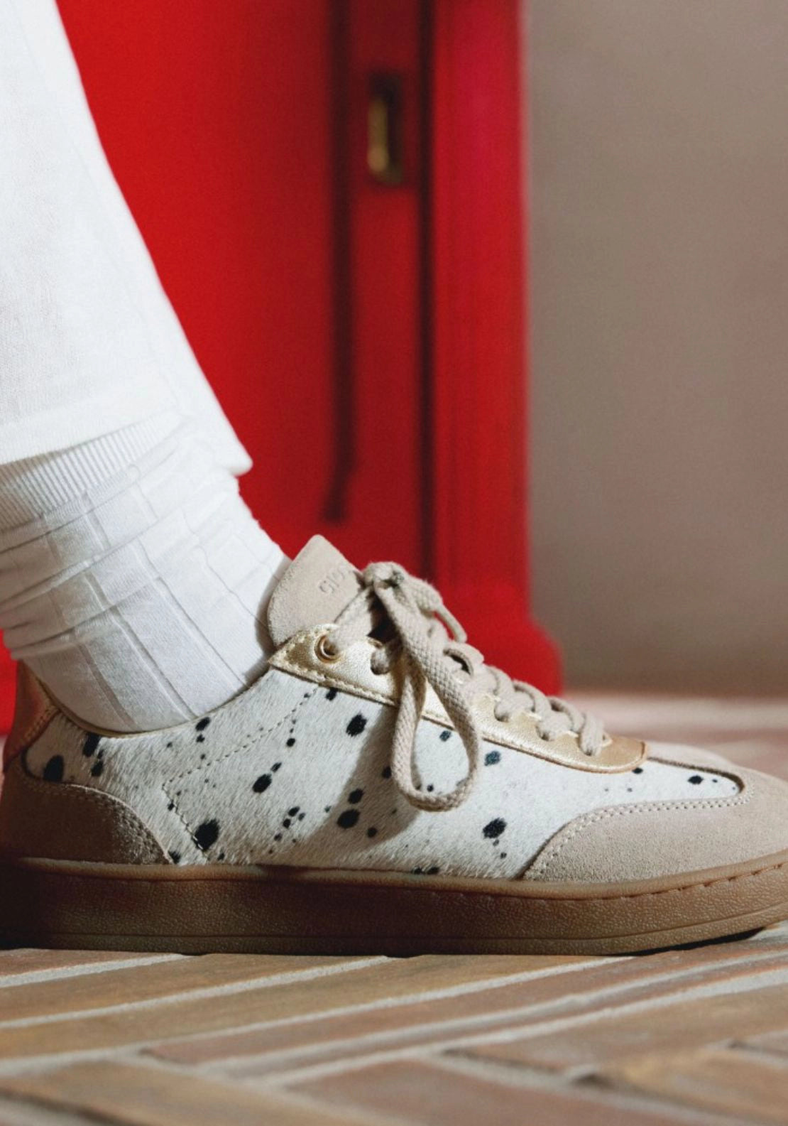 Cow Print Trainer - Beige