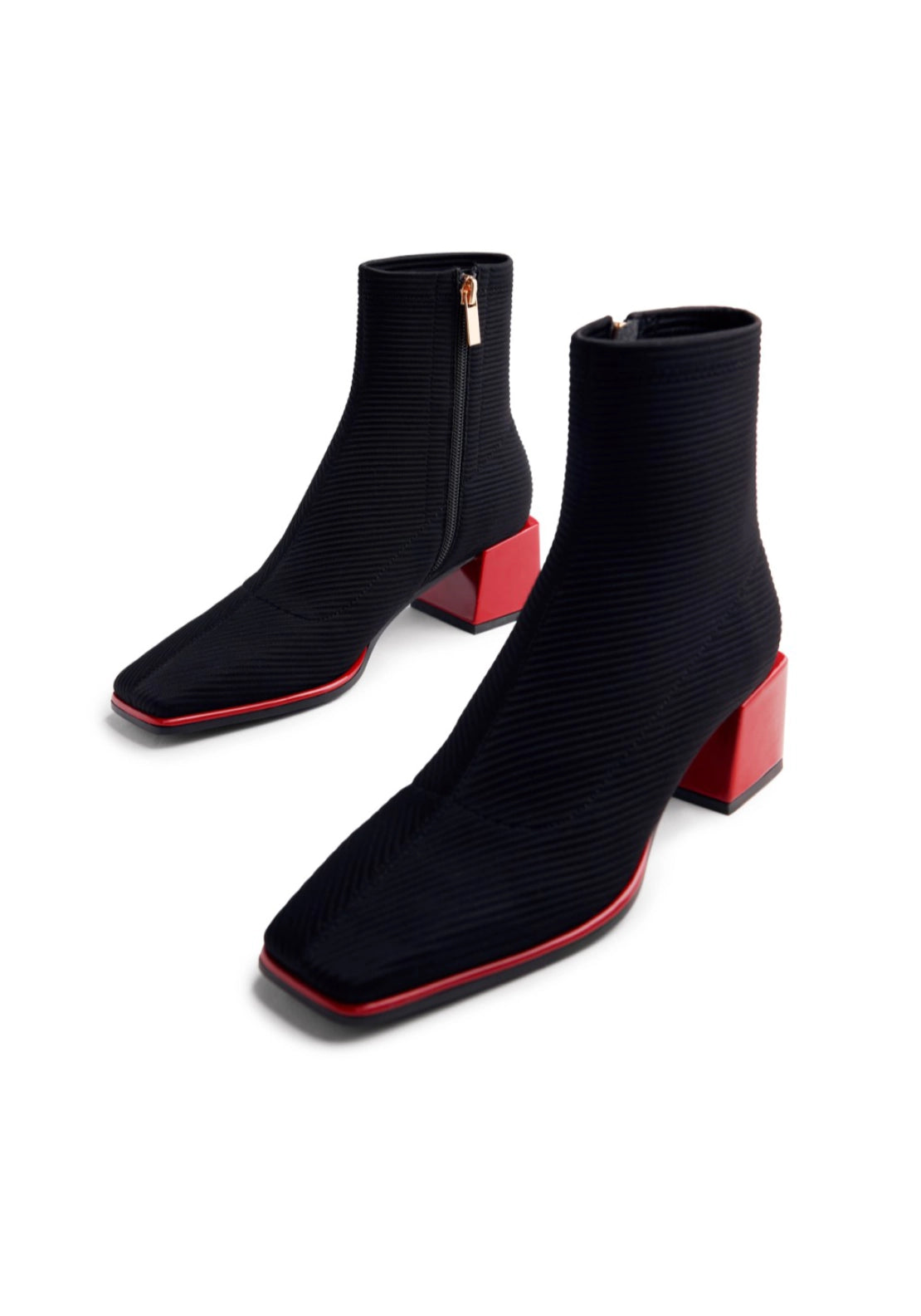 Stretch Block Heel Ankle Boot - Black