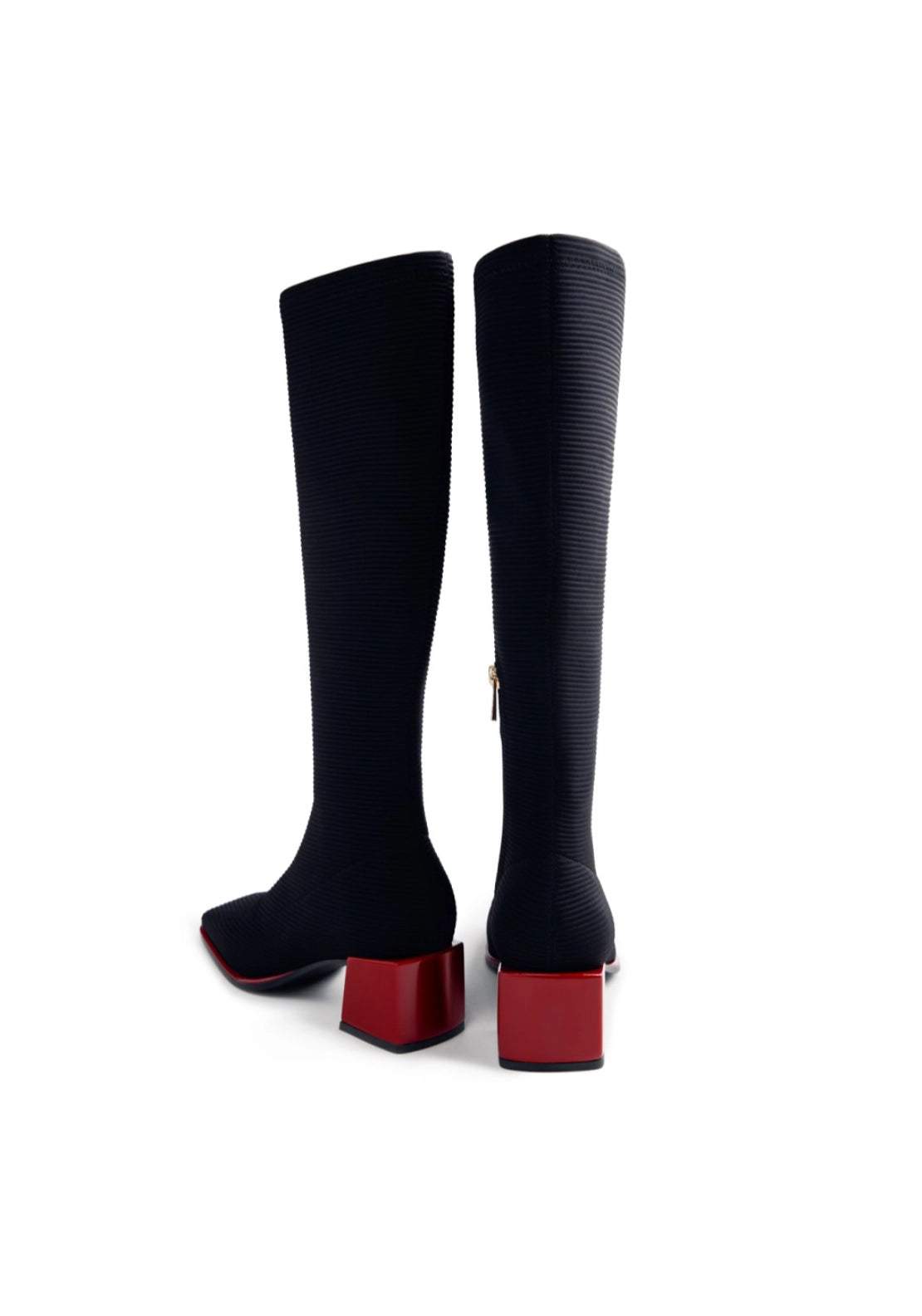 Knee High Leopard Print Stretch Boot - Black
