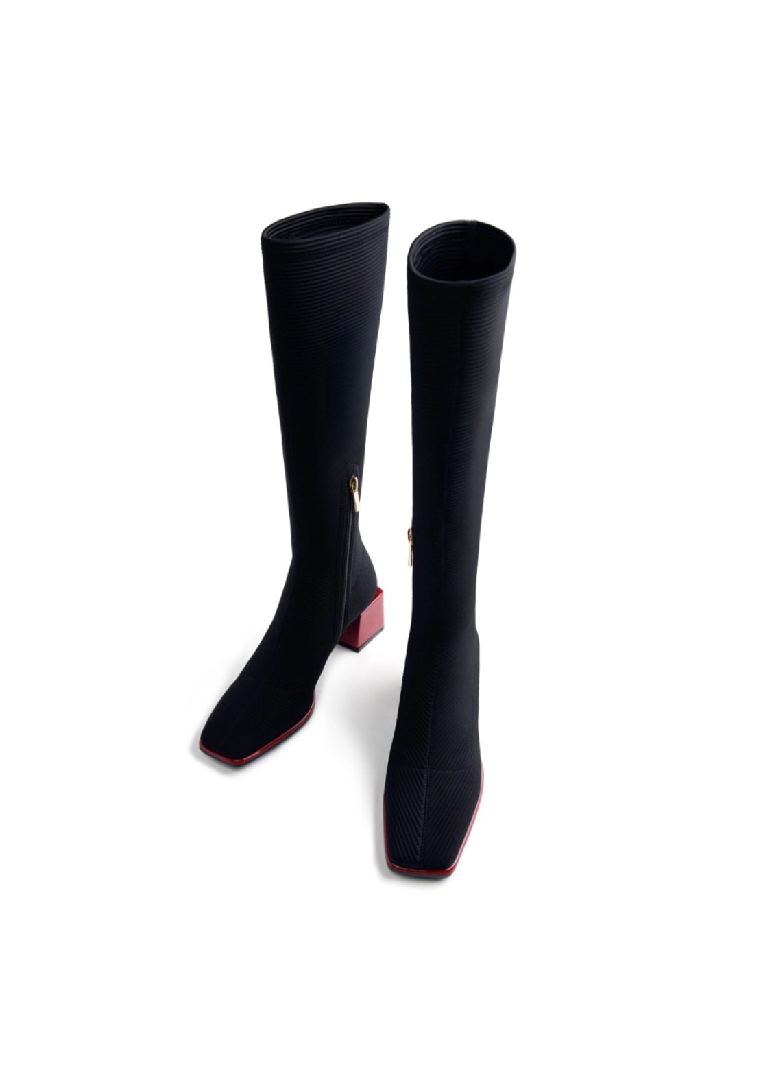 Knee High Leopard Print Stretch Boot - Black